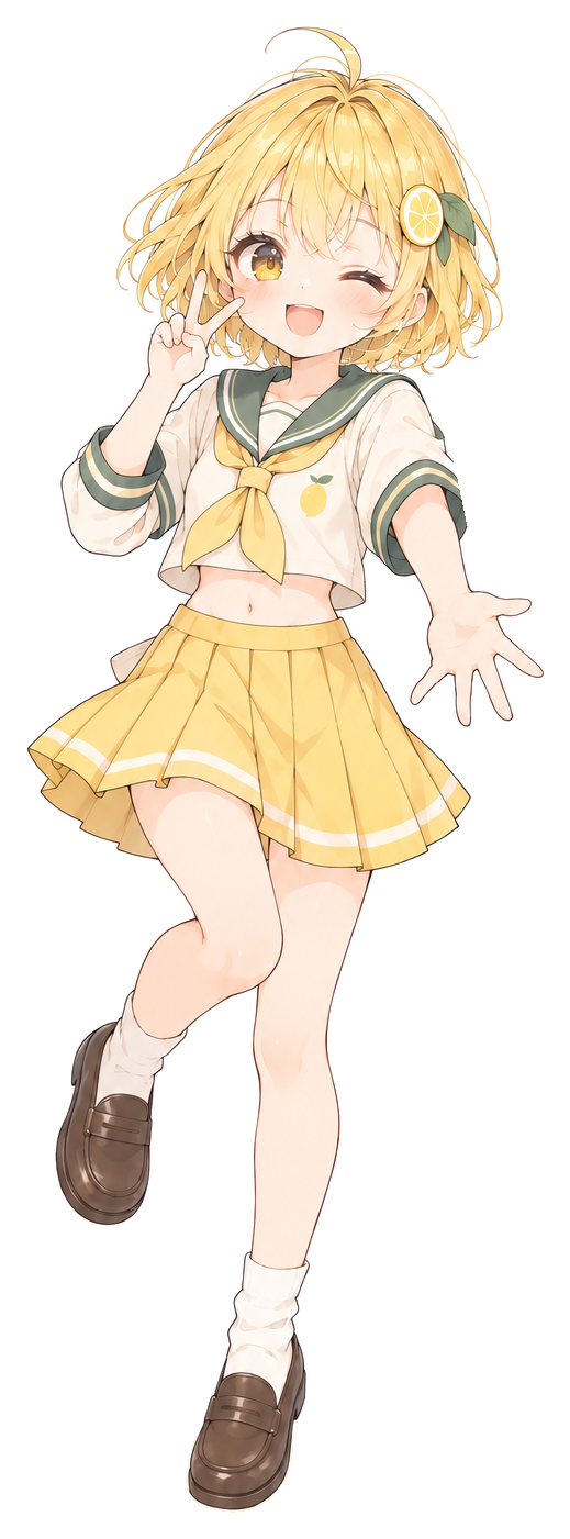 Lemon-chan, Cocolemon's VTuber model, winking with a peace sign